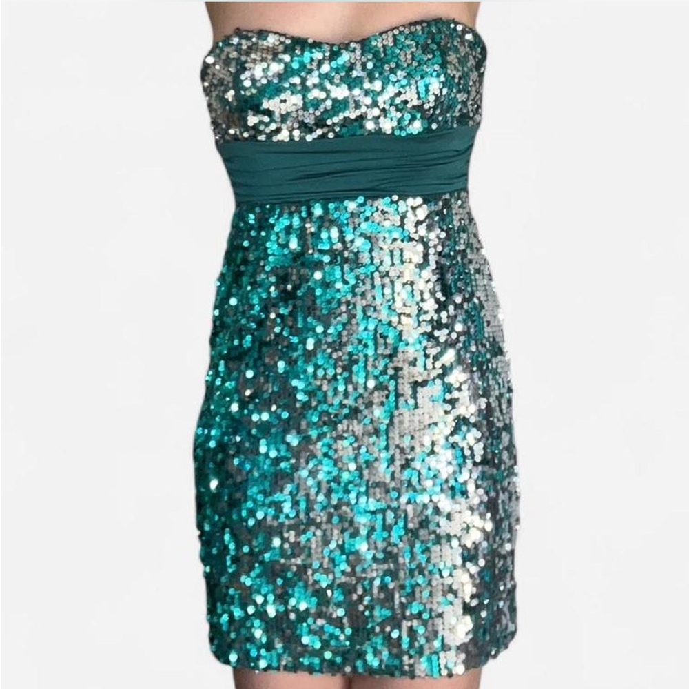 Speechless Strapless Dress in Green and Silver Sequins size M